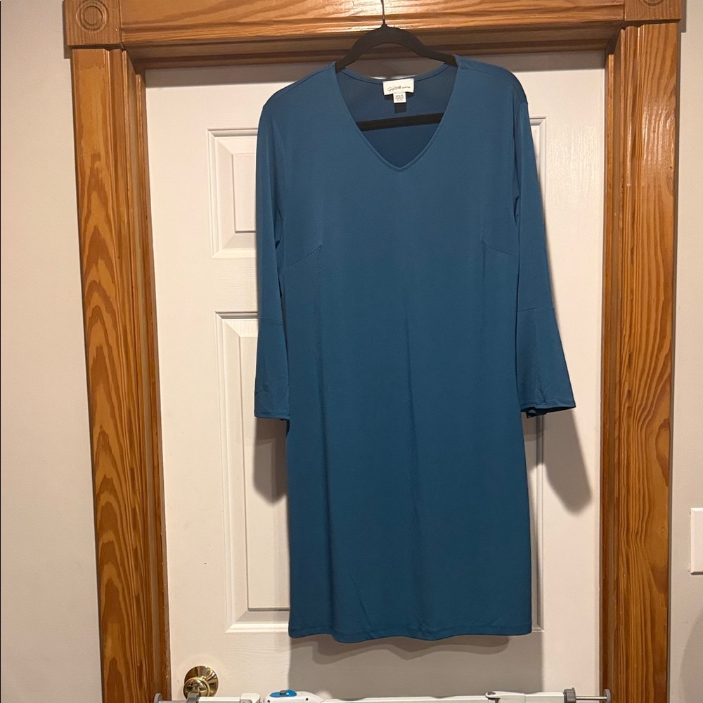 Jaclyn Smith Teal V-Neck Long Sleeve Shift Dress